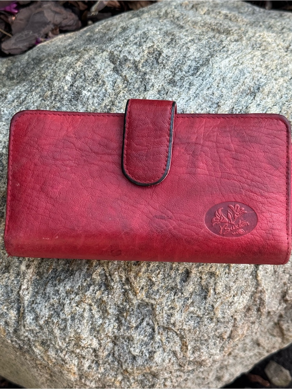 Buxton Red Leather Snap Wallet with Embossed Logo